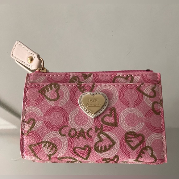 Coach Handbags - VTG y2k Coach PINK Gold Heart Key Chain Wallet Like New One Owner Clean